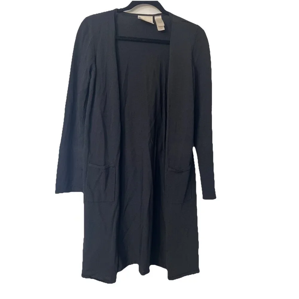 First‎ Issue By Liz Claiborne Black  Cardigan Knee Length Sweater Sz S Pocket